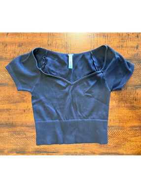 Nikibiki Black Seamless Crop Top Stretch Short Sleeve Fitted, One Size Fits Most